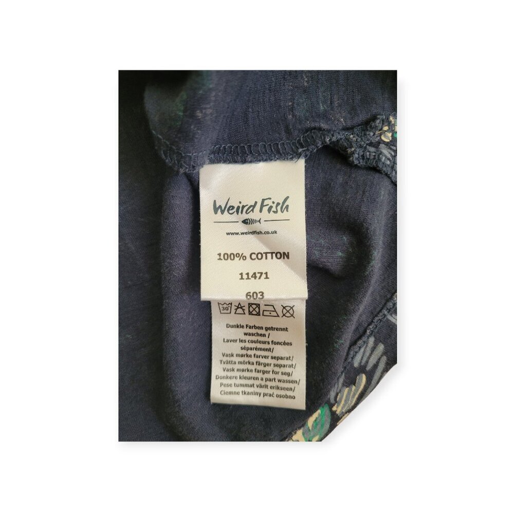 Weird Fish Blue Green Floral Cotton Long Sleeve Scoop Neck Tee UK 8 US 4 Relaxed - Picture 13 of 13